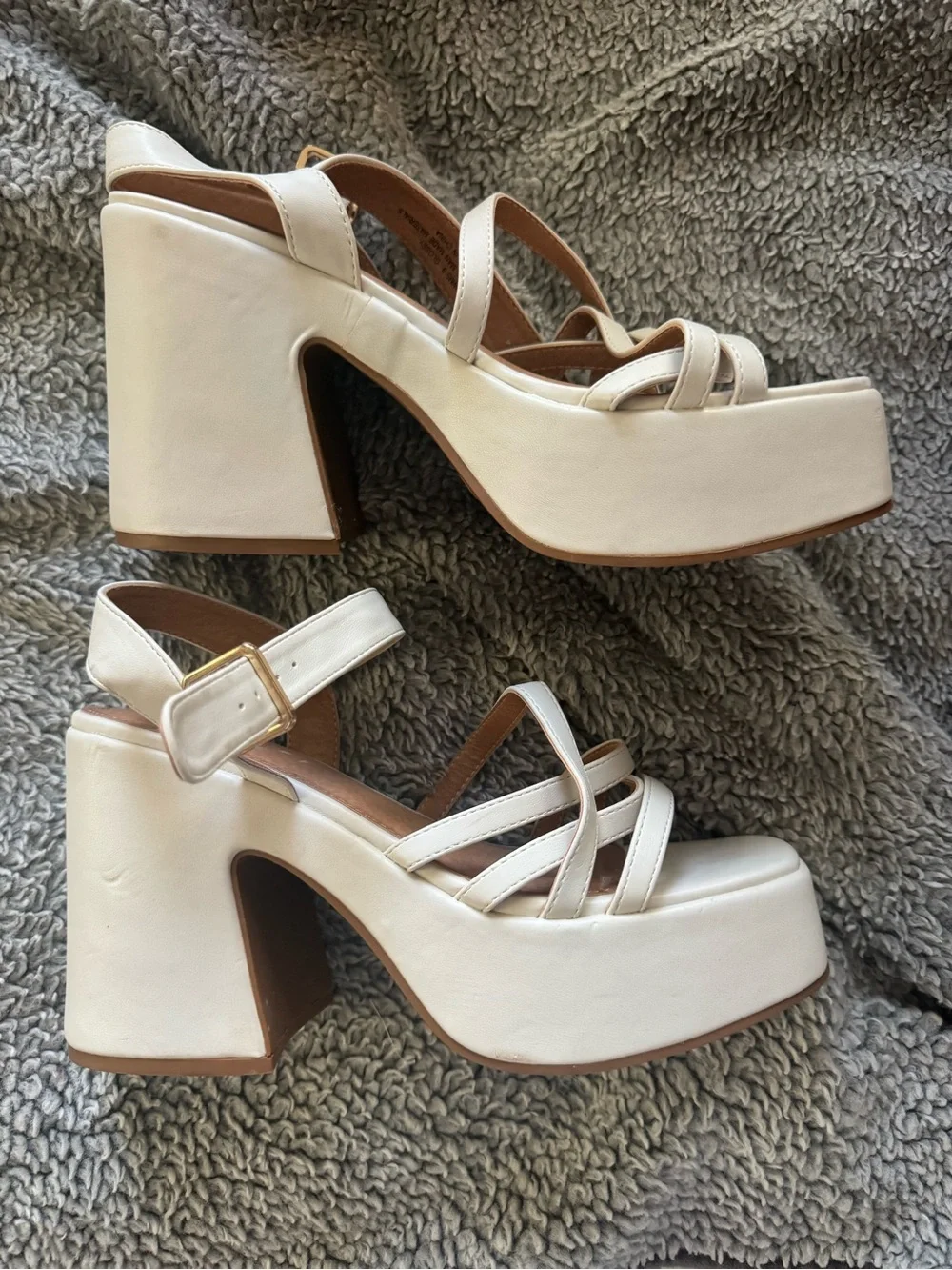 Women's Cream Strappy Platform Sandals